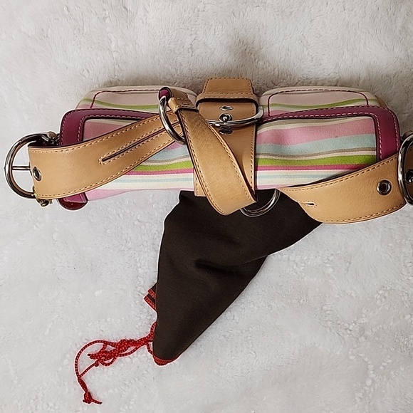 Coach Y2K Soho Hampton Pastel Stripe Leather Trim Flap Shoulder Bag Barbiecore - Picture 12 of 16